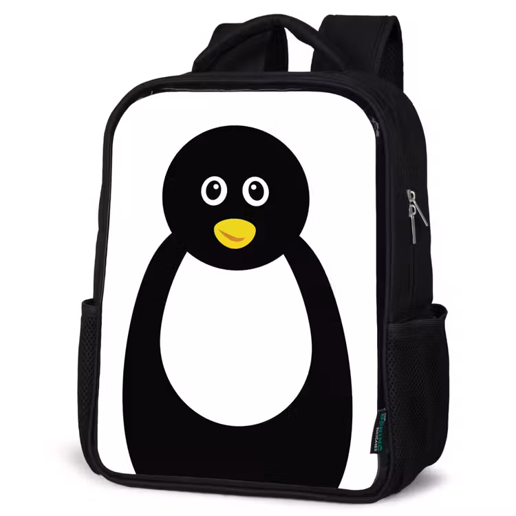 Dierenportret - Pinguïn - kinderen Rugzak - Zwart middel -schuin