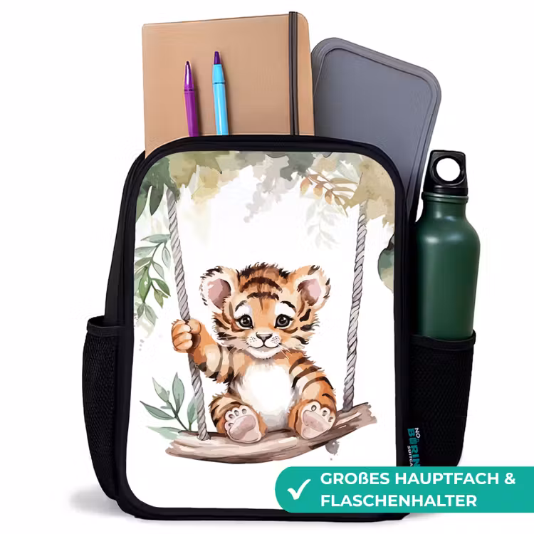Tijger - Dier - Kinderen - Jungle Rugzak - Zwart middel -inhoud_DE