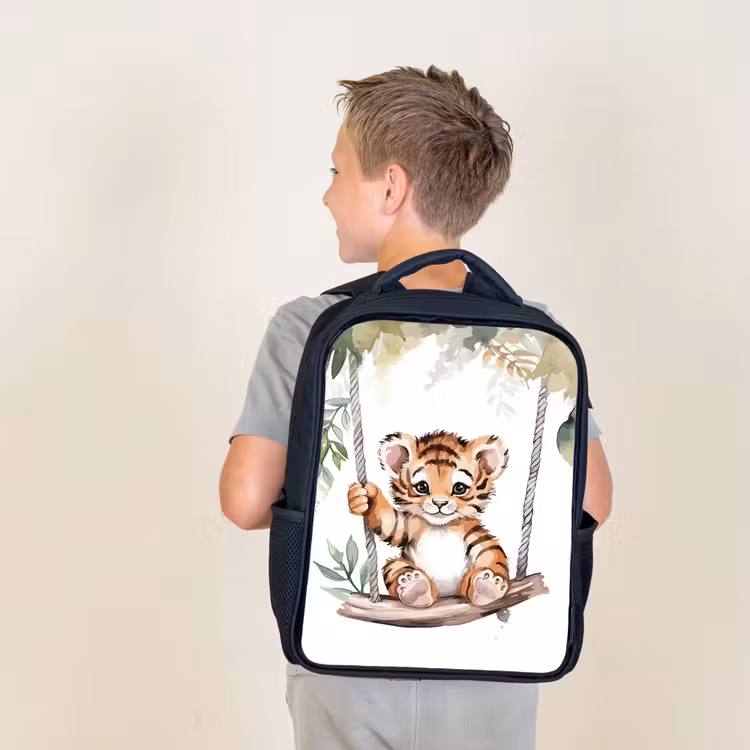 Tijger - Dier - Kinderen - Jungle Rugzak - Zwart middel -sfeer2