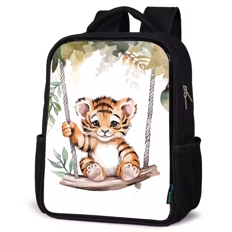 Tijger - Dier - Kinderen - Jungle Rugzak - Zwart middel -schuin