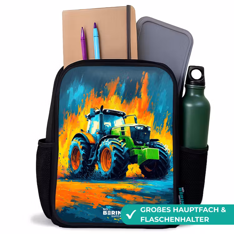 Tractor - Groen - Abstract - Penseelstreken Rugzak - Zwart middel -inhoud_DE