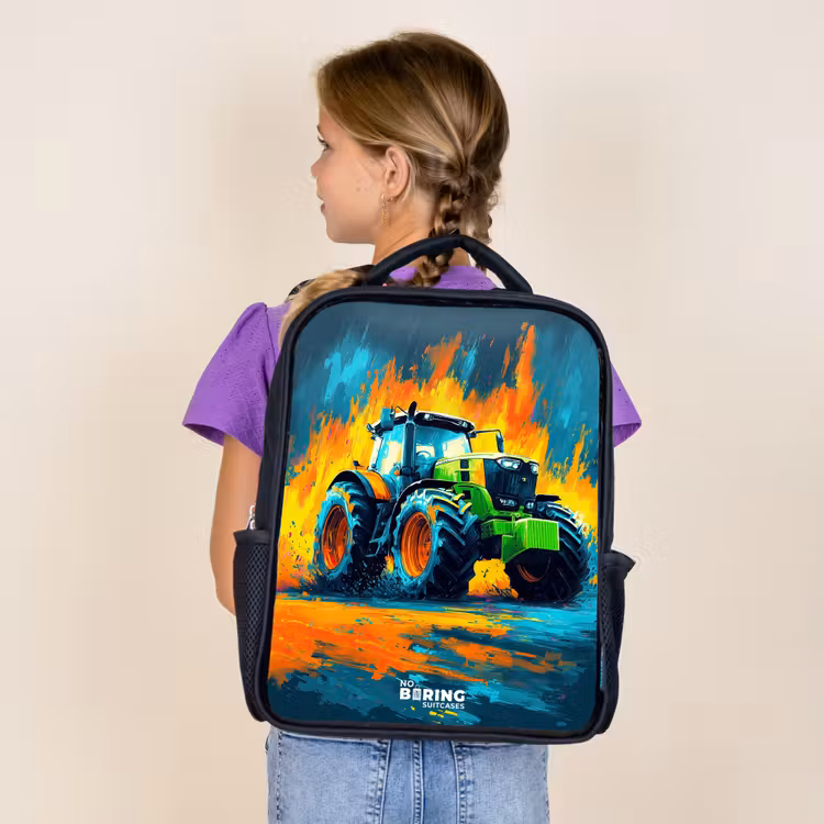 Tractor - Groen - Abstract - Penseelstreken Rugzak - Zwart middel -sfeer5