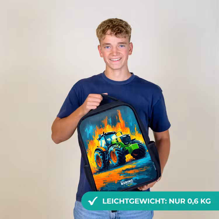 Tractor - Groen - Abstract - Penseelstreken Rugzak - Zwart middel -sfeer7_DE