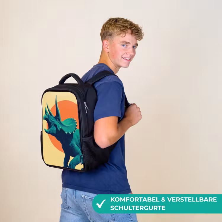 Triceratops - Cirkel - Oranje - Hoorns Rugzak - Zwart middel -sfeer9_DE