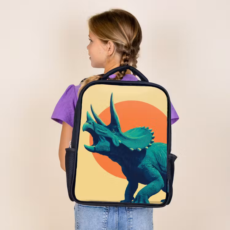 Triceratops - Cirkel - Oranje - Hoorns Rugzak - Zwart middel -sfeer5