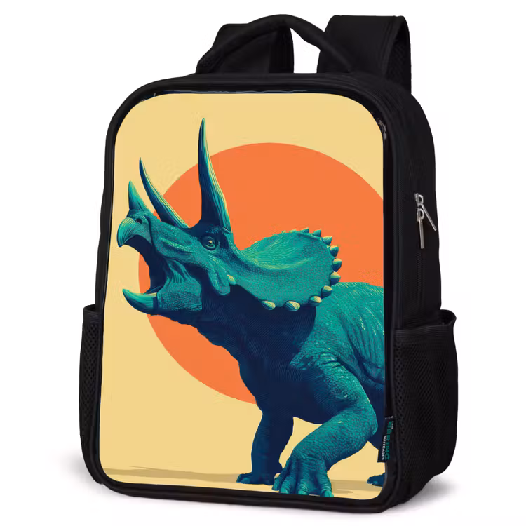Triceratops - Cirkel - Oranje - Hoorns Rugzak - Zwart middel -schuin