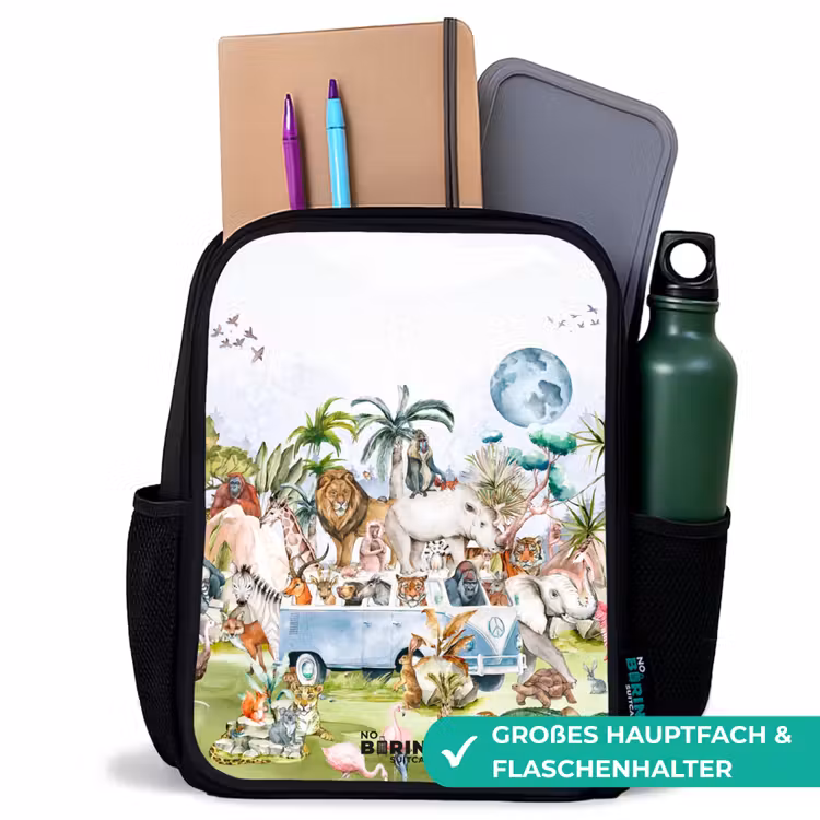 Busje met allemaal dieren Rugzak - Zwart middel -inhoud_DE