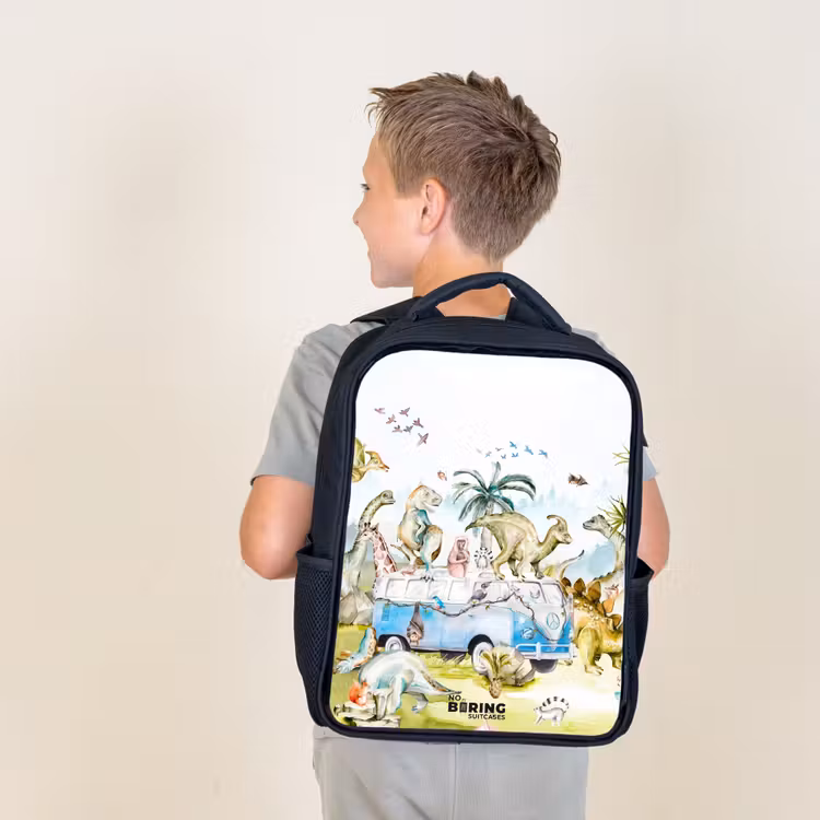 Busje met dino's Rugzak - Zwart middel -sfeer2