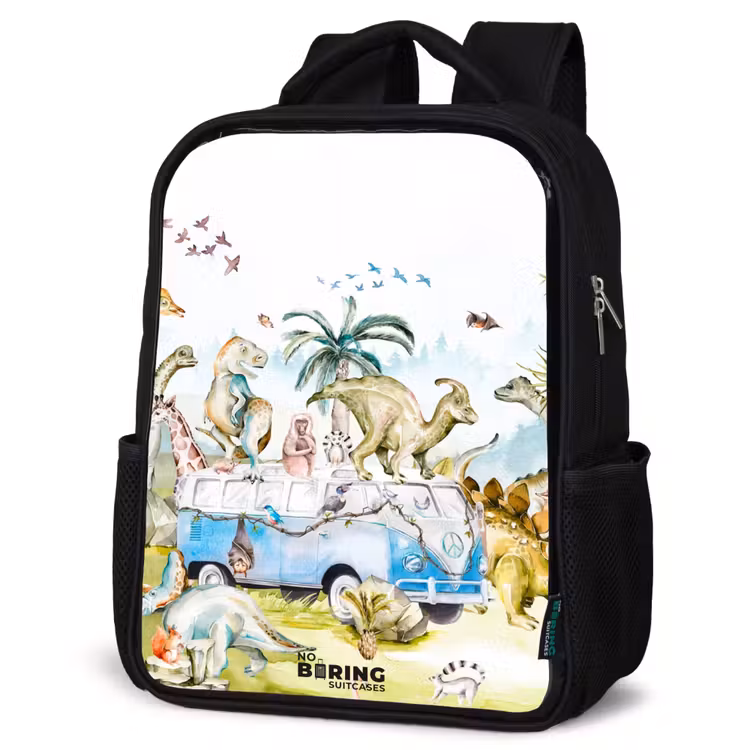 Busje met dino's Rugzak - Zwart middel -schuin