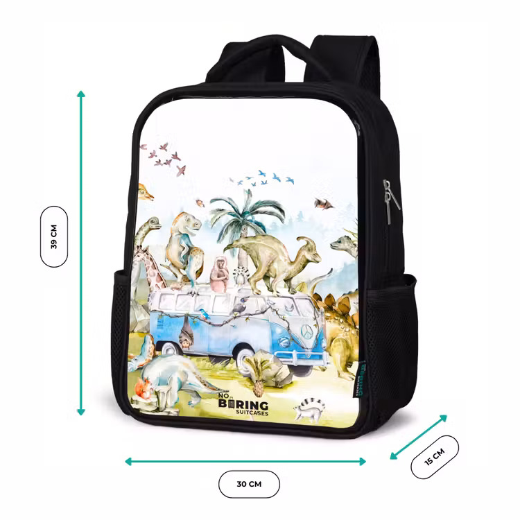 Busje met dino's Rugzak - Zwart middel -productfoto_formaten