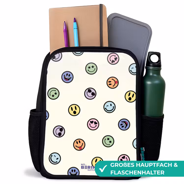 Speelse smiley-mix Rugzak - Zwart middel -inhoud_DE