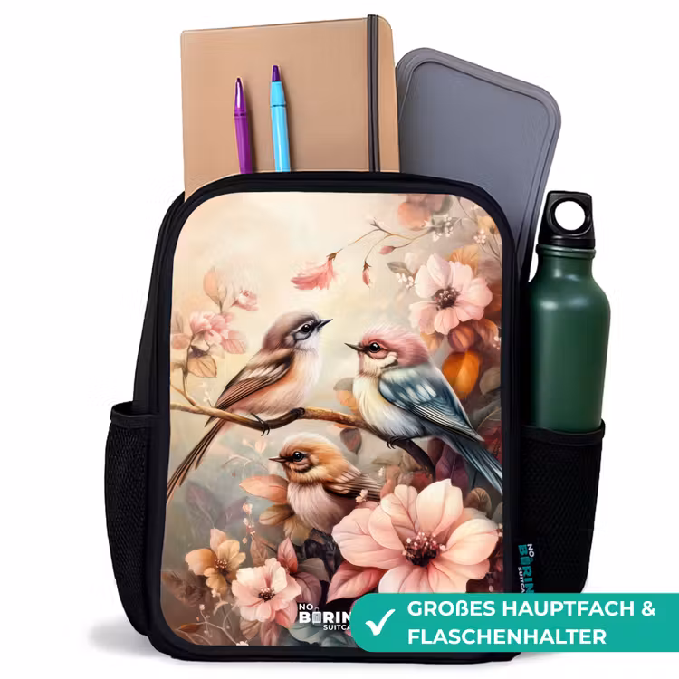 Vogels met roze bloemen Rugzak - Zwart middel -inhoud_DE