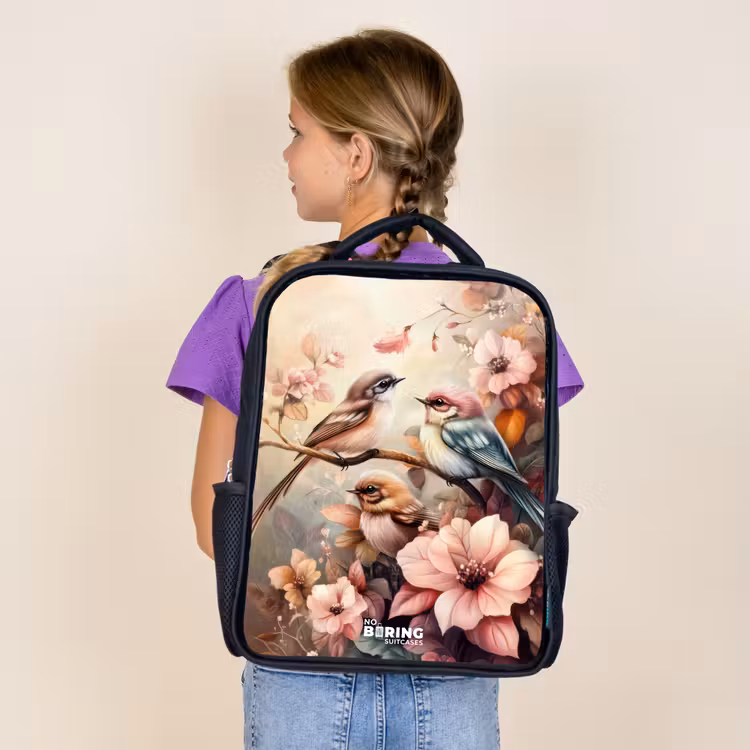 Vogels met roze bloemen Rugzak - Zwart middel -sfeer5