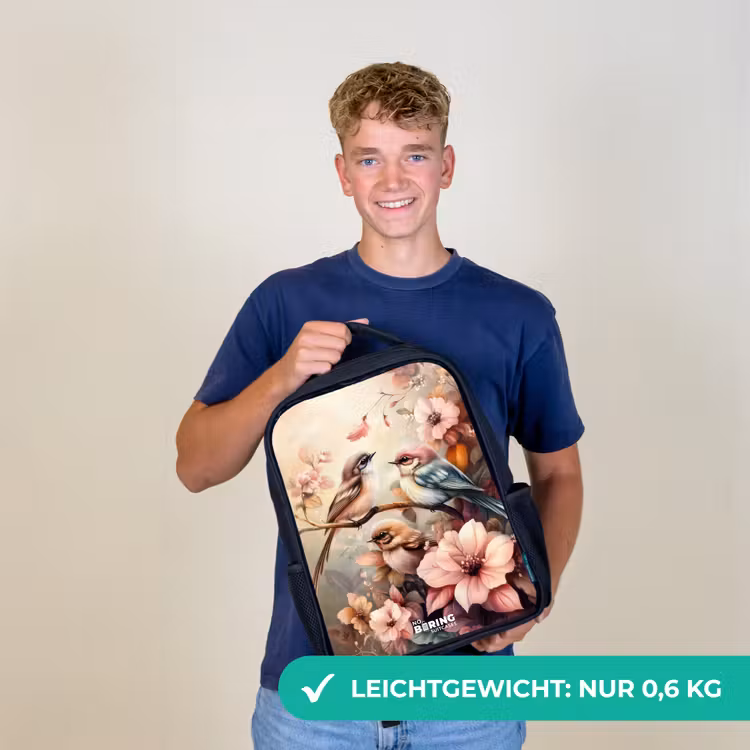 Vogels met roze bloemen Rugzak - Zwart middel -sfeer7_DE