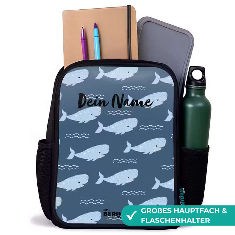 Walvis met golven patroon blauw Rugzak - Zwart middel -inhoud_DE