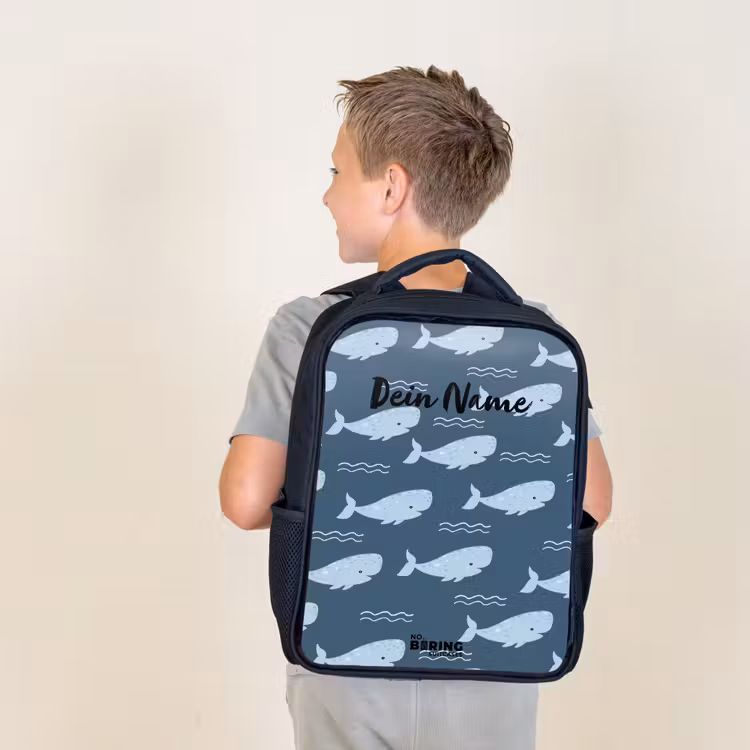 Walvis met golven patroon blauw Rugzak - Zwart middel -sfeer2