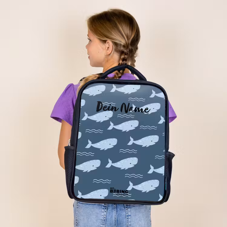 Walvis met golven patroon blauw Rugzak - Zwart middel -sfeer5