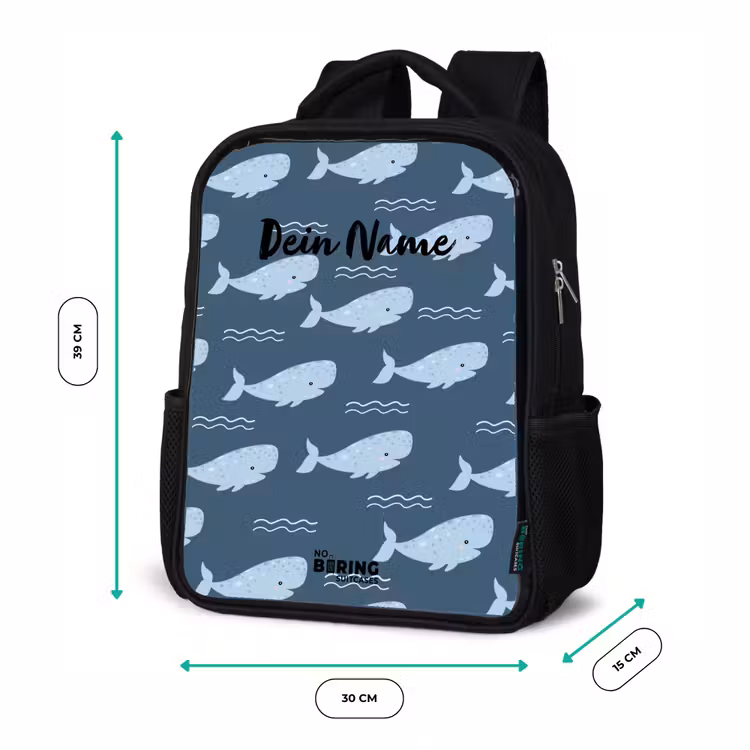 Walvis met golven patroon blauw Rugzak - Zwart middel -productfoto_formaten