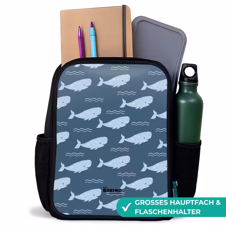 Walvis met golven patroon blauw Rugzak - Zwart middel -inhoud_DE