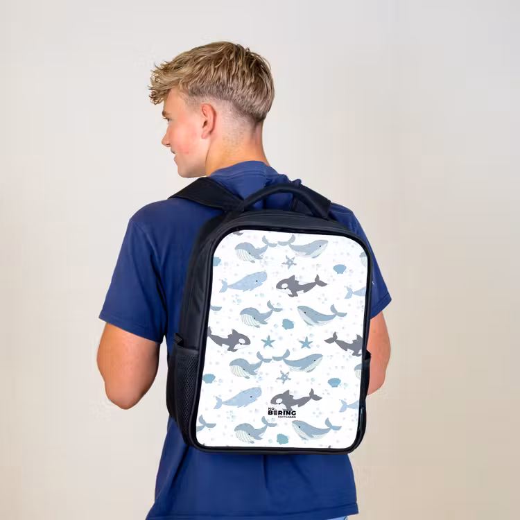 Walvissen patroon met schelpen blauw Rugzak - Zwart middel -sfeer8