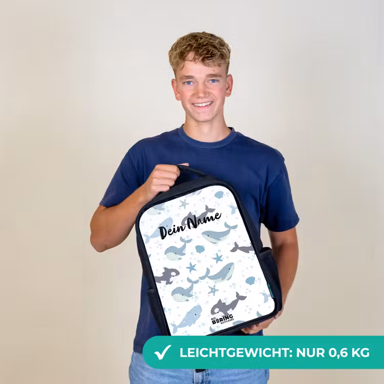 Walvissen patroon met schelpen blauw Rugzak - Zwart middel -sfeer7_DE