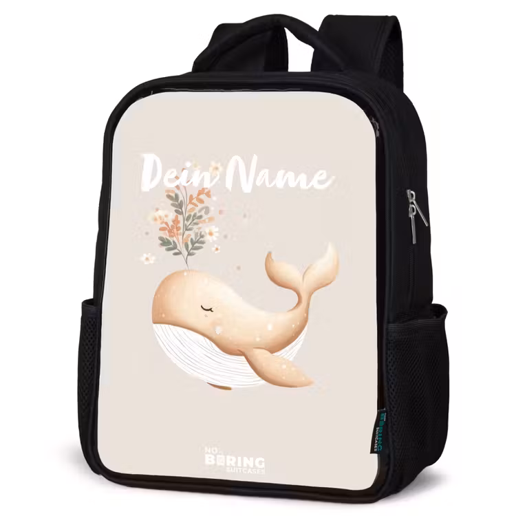 Walvis in pastel beige kleuren Rugzak - Zwart middel -schuin