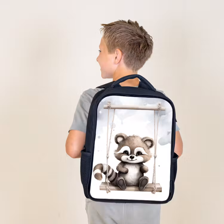 Wasbeer - Dier - Kinderen Rugzak - Zwart middel -sfeer2