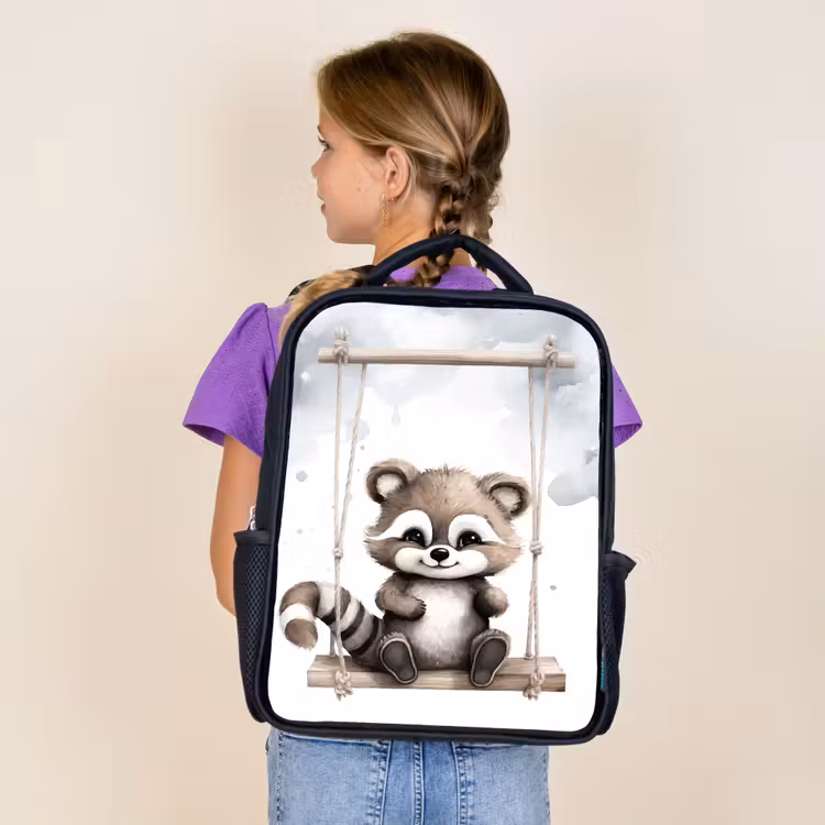 Wasbeer - Dier - Kinderen Rugzak - Zwart middel -sfeer5