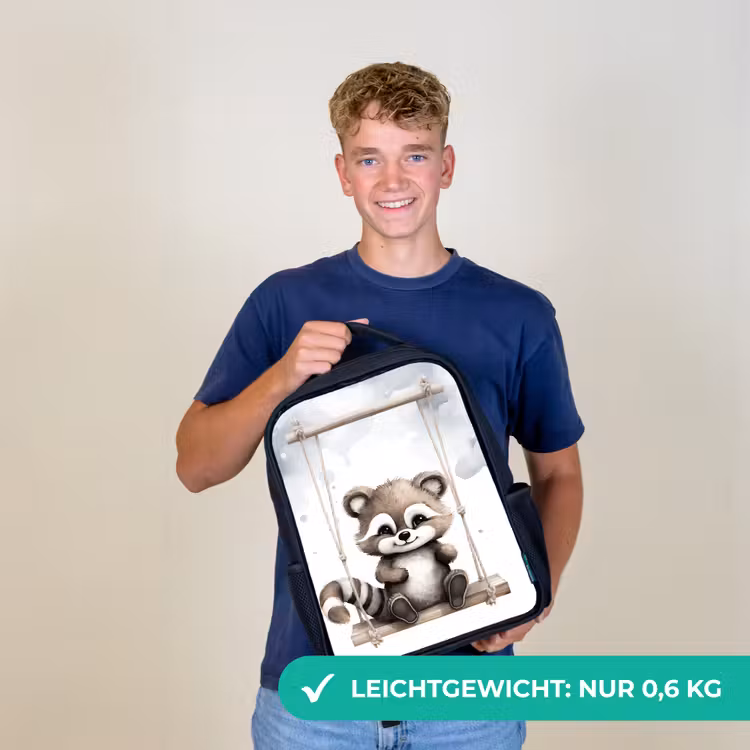 Wasbeer - Dier - Kinderen Rugzak - Zwart middel -sfeer7_DE