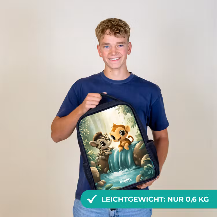 Zebra - Aapje - Waterval - Rotsen Rugzak - Zwart middel -sfeer7_DE