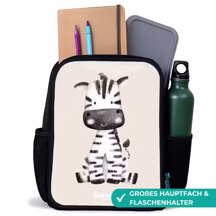 Zebra portrettekening met beige achtergrond Rugzak - Zwart middel -inhoud_DE
