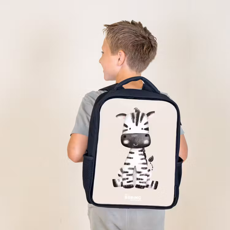 Zebra portrettekening met beige achtergrond Rugzak - Zwart middel -sfeer2