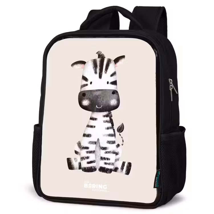 Zebra portrettekening met beige achtergrond Rugzak - Zwart middel -schuin