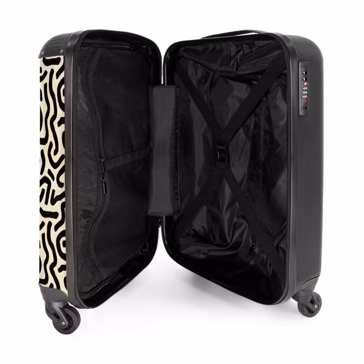 Abstract - Lijnen - Zwart NBS - Handbagage koffer - Volwassenen Unisex middel -binnenkant