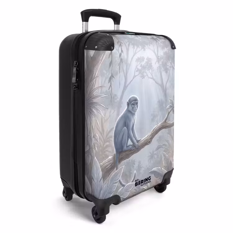 Koffer - Affe – Baum – Dschungel – Natur – Grau - Aap - Boom - Jungle - Natuur - Grijs NBS - Handbagage koffer - Volwassenen Unisex middel
