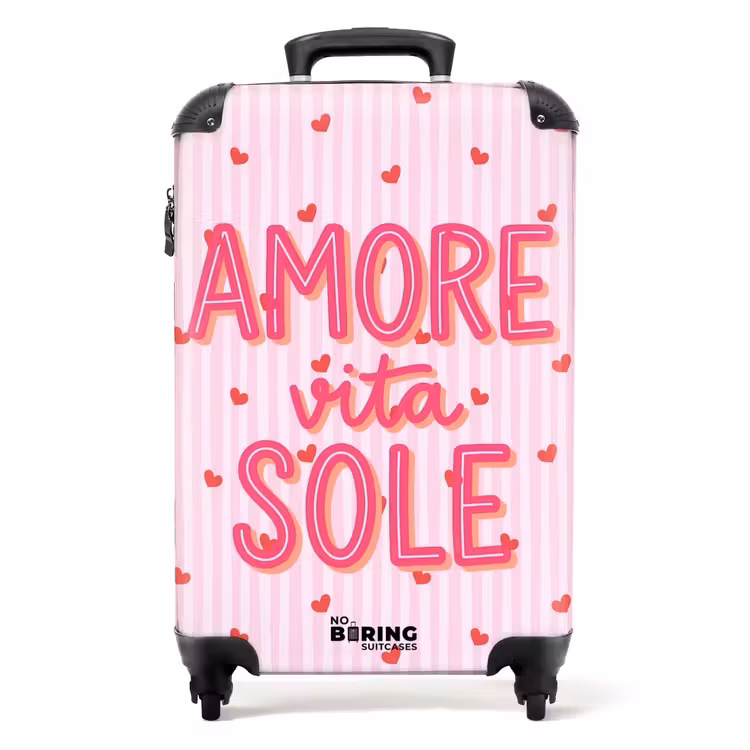 Amore vita sole - Roze - Hartjes NBS - Handbagage koffer - Volwassenen Unisex middel -productfoto_recht