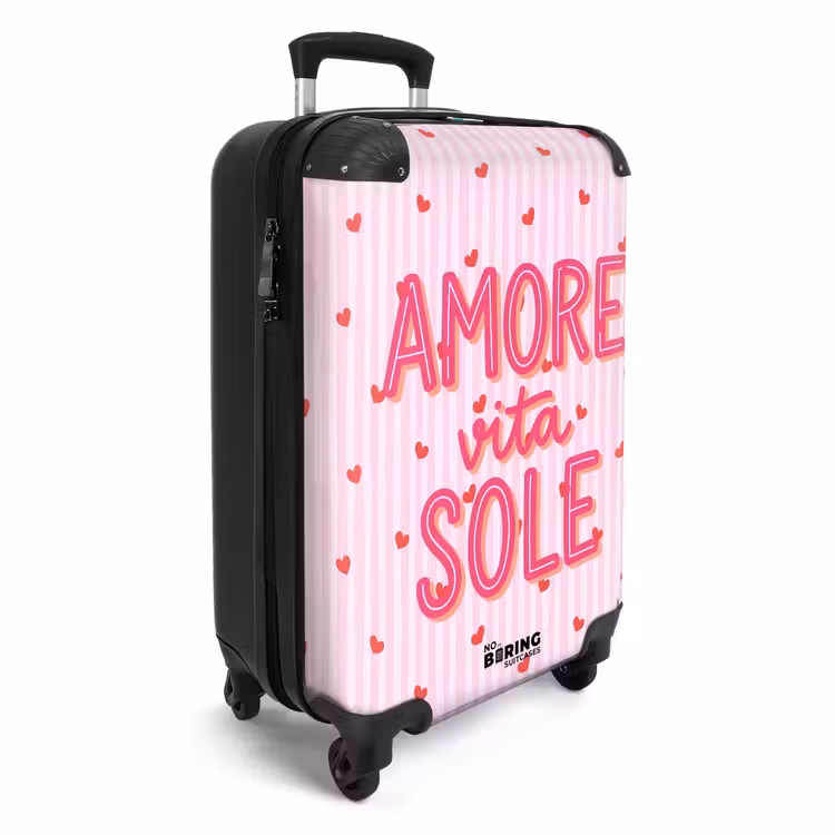 Amore vita sole - Roze - Hartjes NBS - Handbagage koffer - Volwassenen Unisex middel -productfoto_3d
