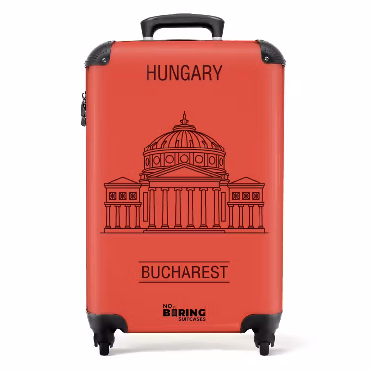 Koffer - Architektur – Bukarest – Stadtbild – Strichzeichnung – Rot - Architectuur - Boekarest - Stedelijk - Lijntekening - Rood NBS - Handbagage koffer - Volwassenen Unisex middel