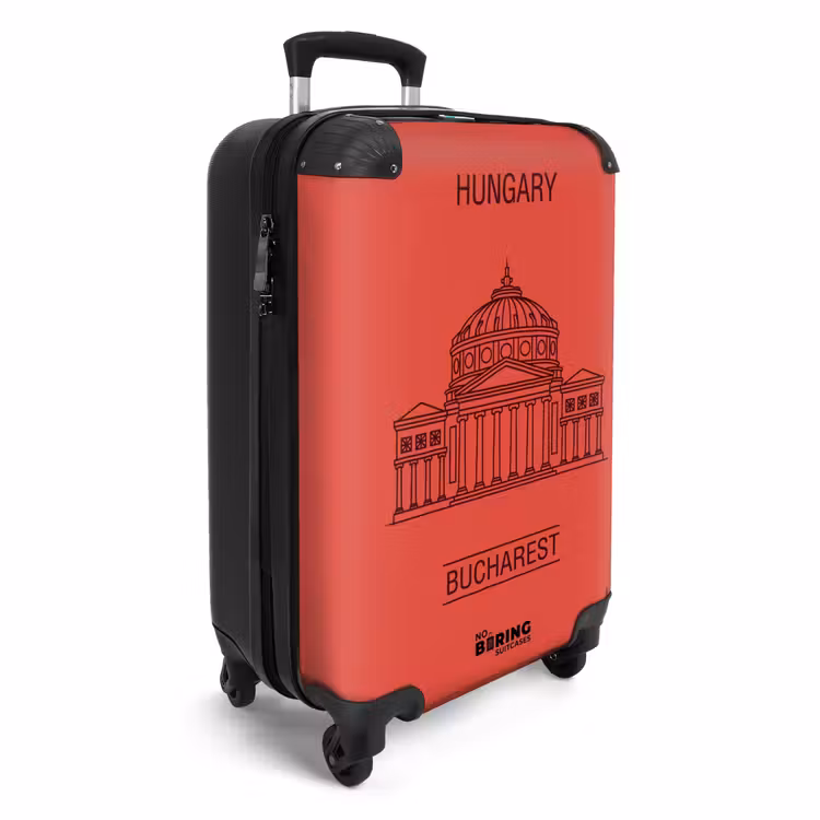 Koffer - Architektur – Bukarest – Stadtbild – Strichzeichnung – Rot - Architectuur - Boekarest - Stedelijk - Lijntekening - Rood NBS - Handbagage koffer - Volwassenen Unisex middel