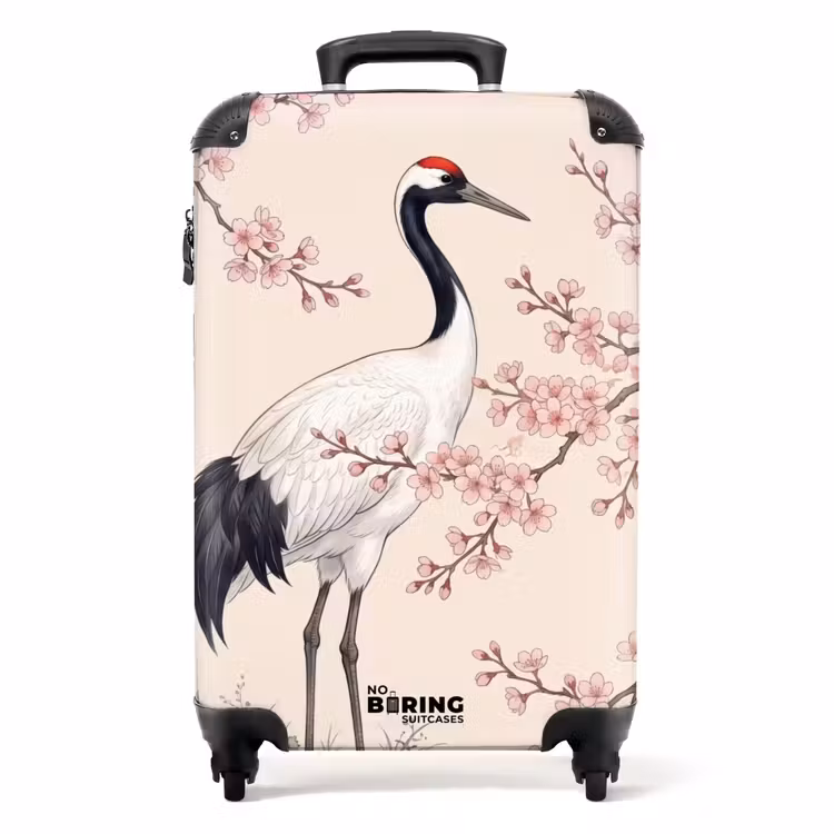 Koffer - Asiatisch – Kranich – Beige - Aziatisch - Kraanvogel - Beige NBS - Handbagage koffer - Volwassenen Unisex middel