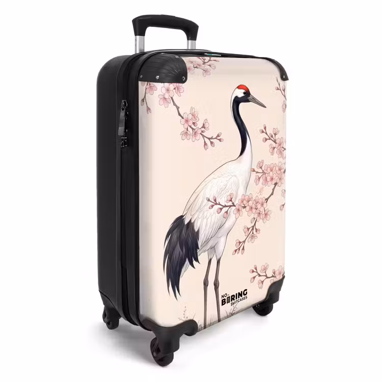 Koffer - Asiatisch – Kranich – Beige - Aziatisch - Kraanvogel - Beige NBS - Handbagage koffer - Volwassenen Unisex middel