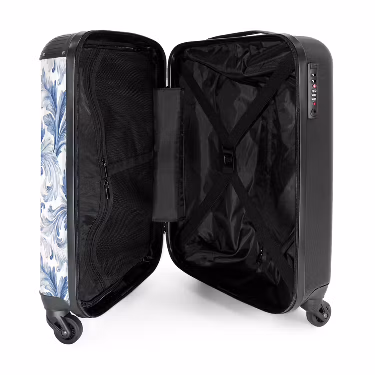 Barok bladeren patroon blauw NBS - Handbagage koffer - Kinderen Unisex middel -binnenkant