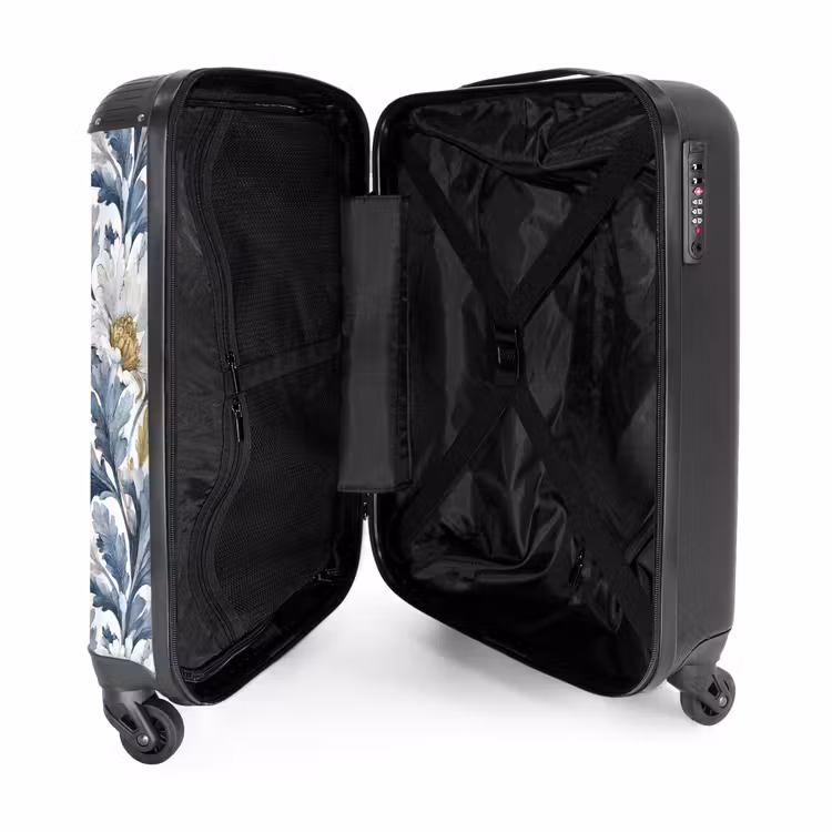 Barok bloemen patroon blauw NBS - Handbagage koffer - Volwassenen Unisex middel -binnenkant