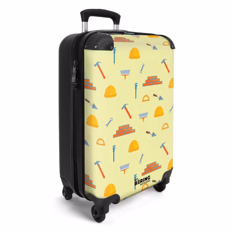 Bouwgereedschap patroon op lichtgele achtergrond NBS - Handbagage koffer - Kinderen Unisex middel -productfoto_3d