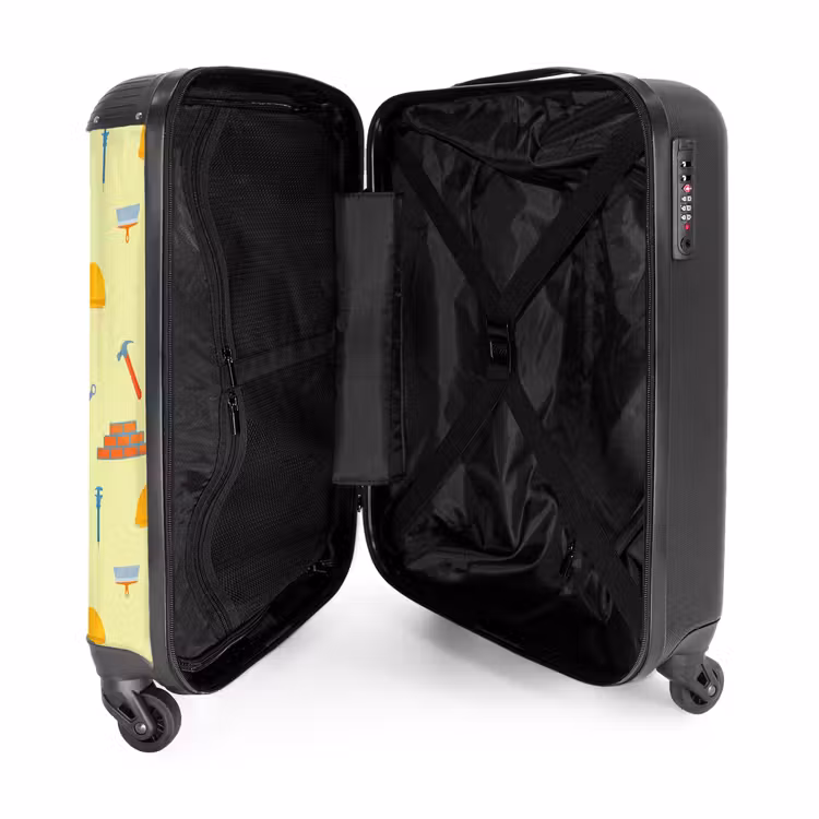 Bouwgereedschap patroon op lichtgele achtergrond NBS - Handbagage koffer - Kinderen Unisex middel -binnenkant