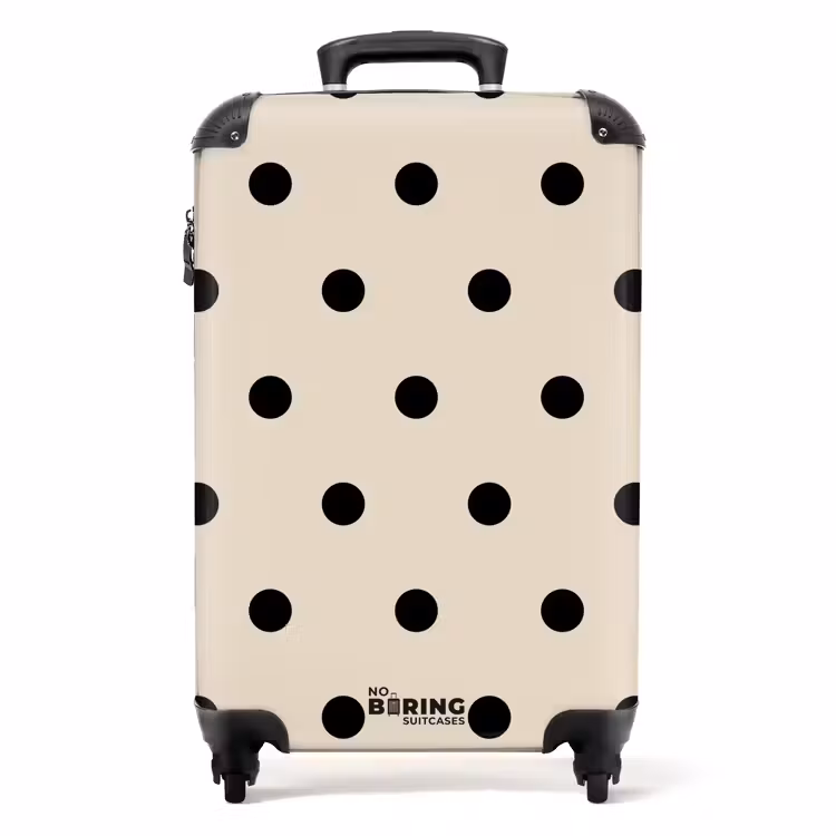 Beige achtergrond met zwarte stippen NBS - Handbagage koffer - Unisex middel -productfoto_recht