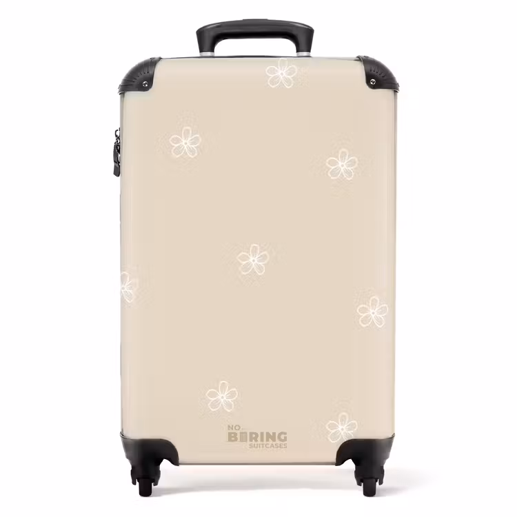 Beige achtergrond met witte bloemetjes NBS - Handbagage koffer - Unisex middel -productfoto_recht