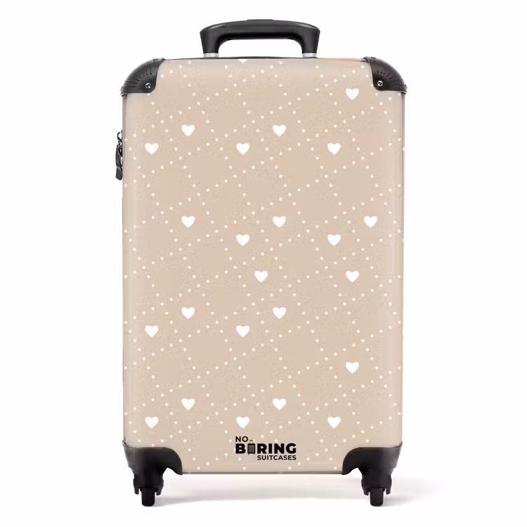 Beige achtergrond met witte hartjes NBS - Handbagage koffer - Volwassenen Unisex middel -productfoto_recht