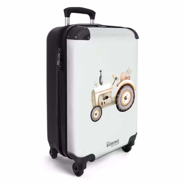 Beige vintage tractor in pastel groene kleuren NBS - Handbagage koffer - Volwassenen Unisex middel -productfoto_3d