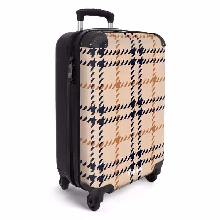 Beige ruitpatroon met visgraatlijnen in zwart en bruin NBS - Handbagage koffer - Kinderen Unisex middel -productfoto_3d